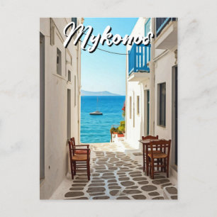 Cafe in Mykonos Greece Cyclades Travel Postcard