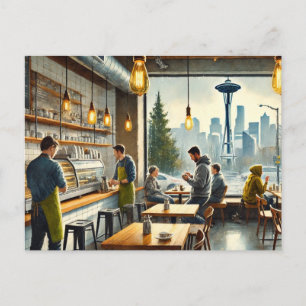 Cafe in Rainy Seattle Postcard
