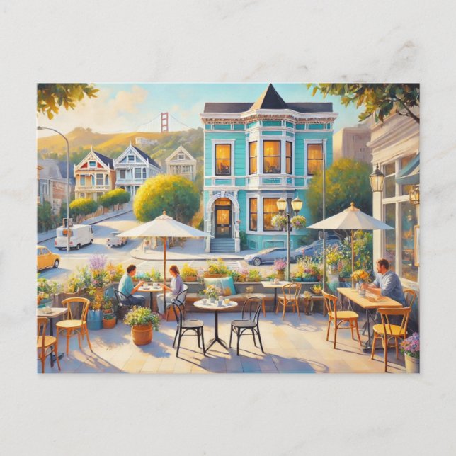 Cafe in San Francisco Golden Gate Bridge Postcard (Front)