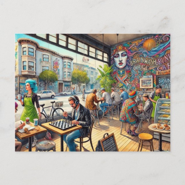 Cafe in San Francisco Mission District Mug Postcard (Front)