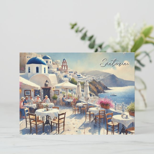 Cafe in Santorini Holiday Card (Standing Front)