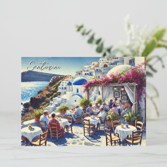 Cafe in Santorini Holiday Card (Standing Front)