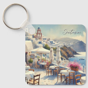 Cafe in Santorini Key Ring