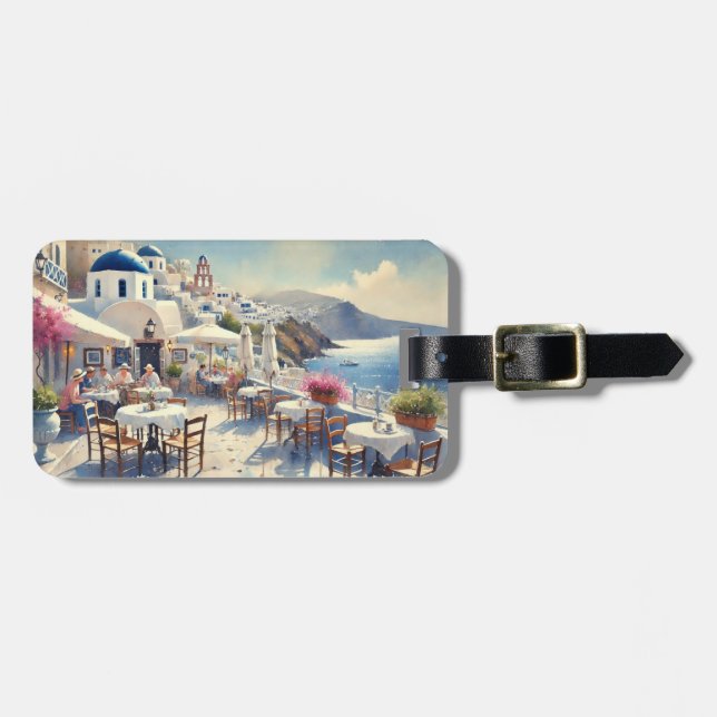 Cafe in Santorini Luggage Tag (Front Horizontal)
