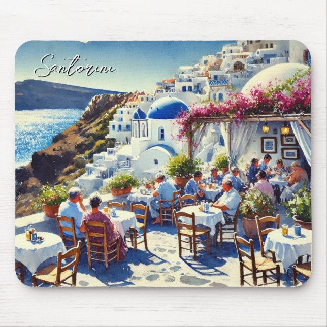 Cafe in Santorini Mouse Mat (Front)