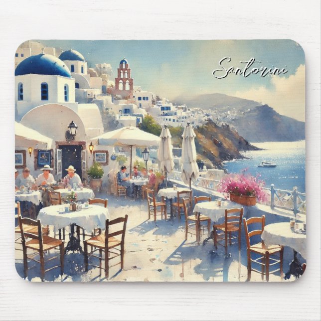 Cafe in Santorini Mouse Mat (Front)