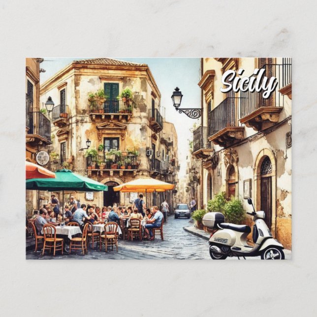 Cafe in Sicily Italy Holiday Postcard (Front)