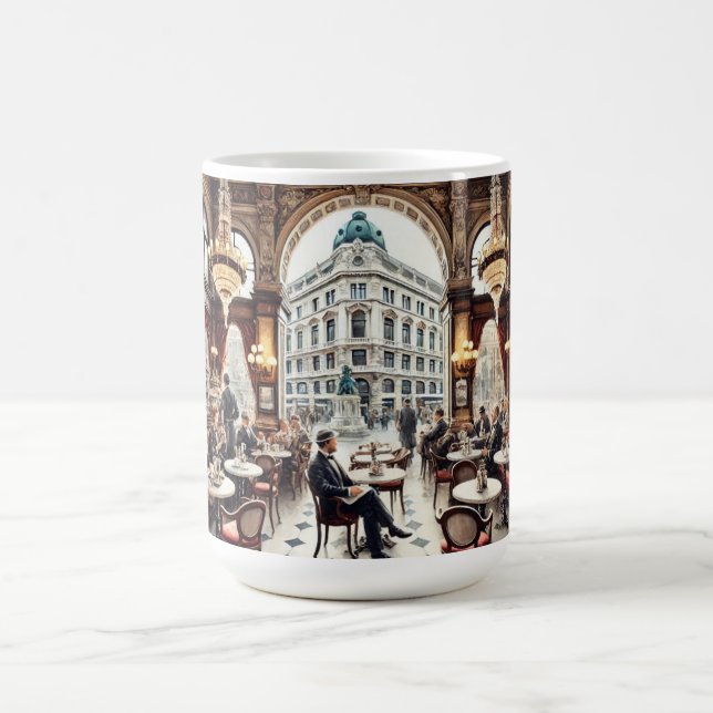 Cafe in Vienna Austria Watercolor Painting Coffee Mug (Center)