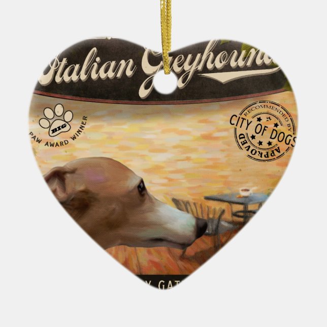Cafe Italian Greyhound Ceramic Tree Decoration (Front)