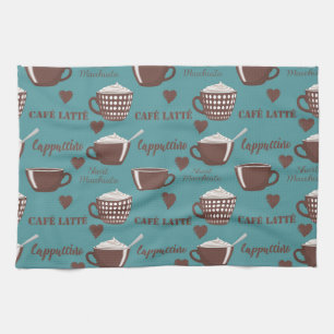 Cafe Latte Cappuccino Brown Coffee Cups Cream Tea Towel