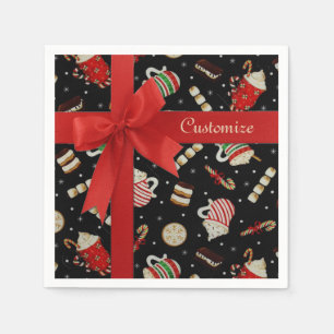 Cafe Latte Christmas Coffee Red Ribbon Napkins