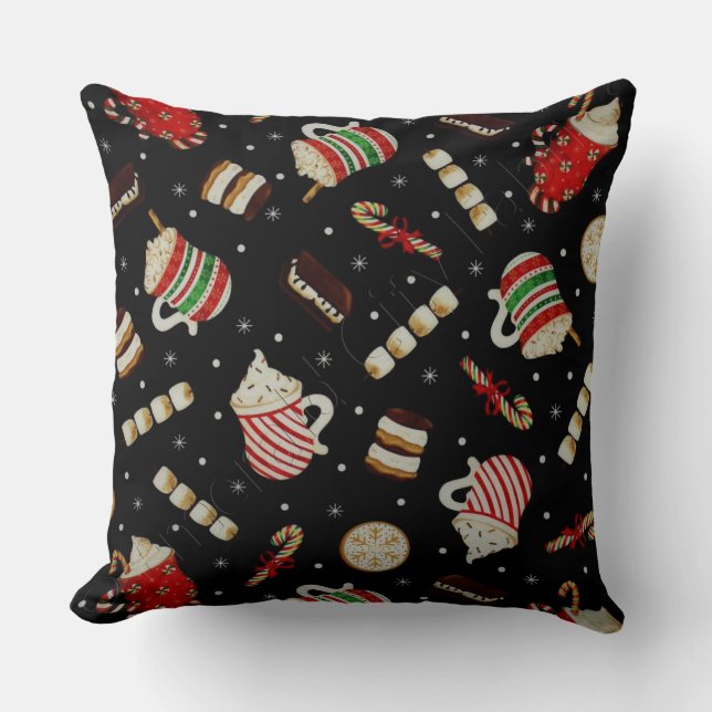 Cafe Latte Christmas Coffee Throw Pillow (Front)
