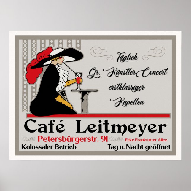 Café Leitmeyer, German retro style coffee shop ad Poster (Front)