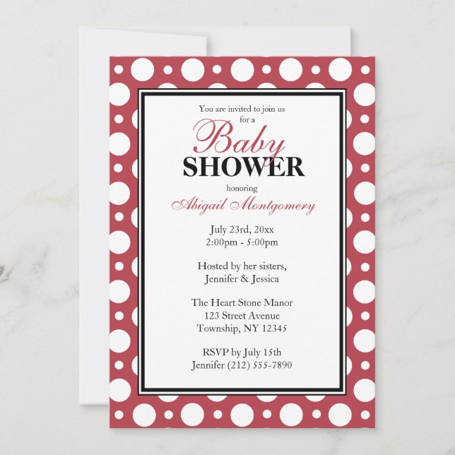 Cafe Merlot Red Assorted Polka Dots Baby Shower Invitation (Front)