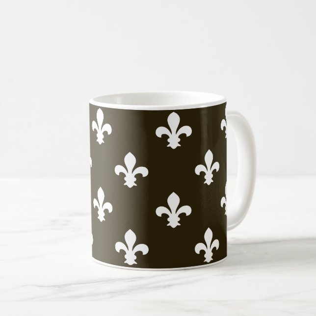 Café Mocha Neutral Fleur de Lys Coffee Mug (Front Right)