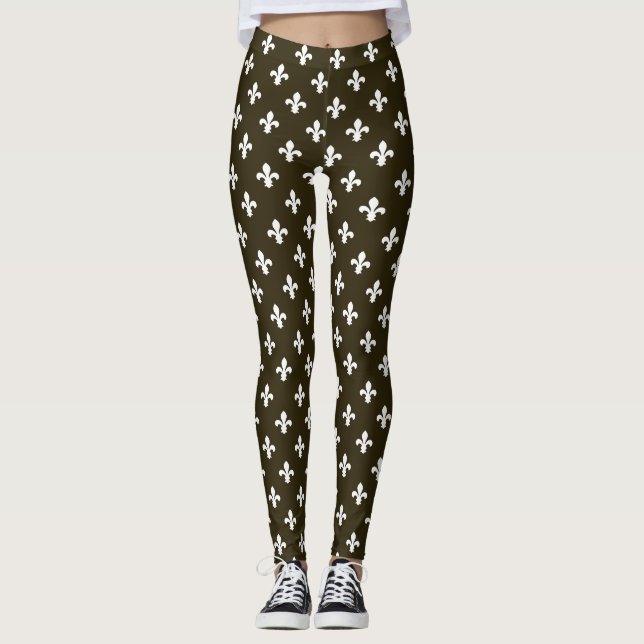 Café Mocha Neutral Fleur de Lys Leggings (Front)