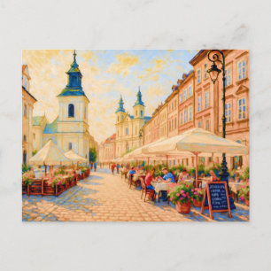 Cafe morning in Warsaw Old Town - oil painting Holiday Postcard
