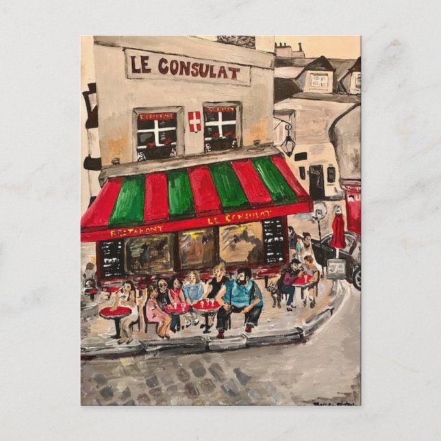 "Cafe on Rue Norvins, Montmartre" Paris Postcard (Front)