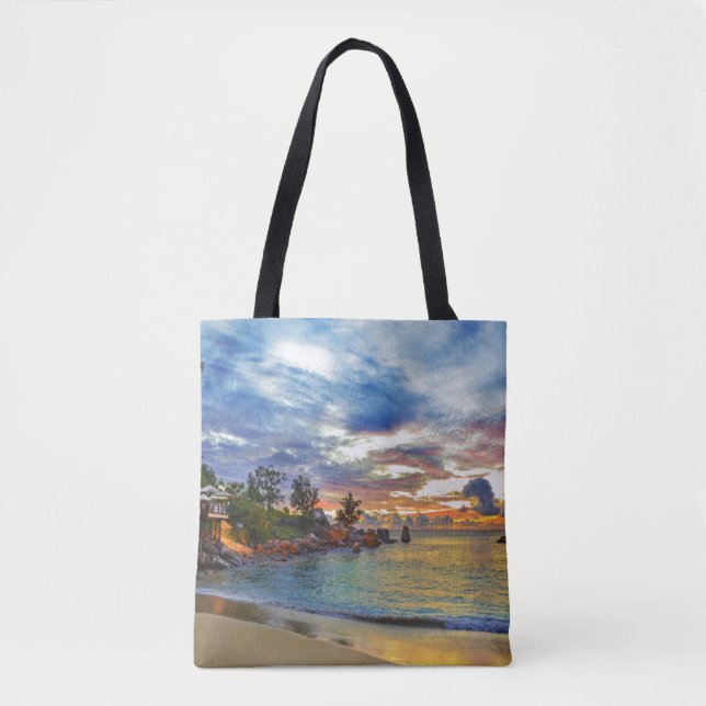 Cafe On Tropical Beach At Sunset Tote Bag (Front)