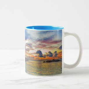 Cafe On Tropical Beach At Sunset Two-Tone Coffee Mug
