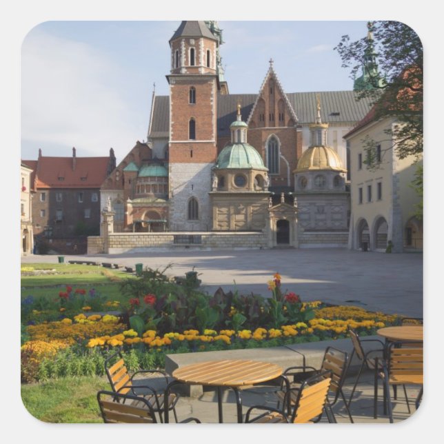 Cafe overlooking Wawel Cathedral, Wawel Hill, Square Sticker (Front)