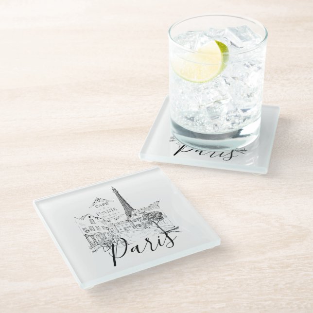 Cafe Paris   Glass Coaster (Angled)