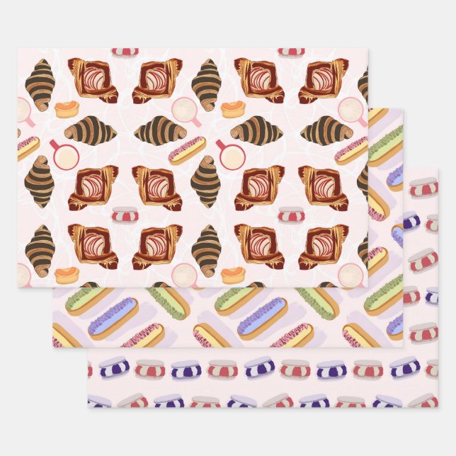 Cafe Pastries and Lattes Wrapping Paper Sheet (Set)