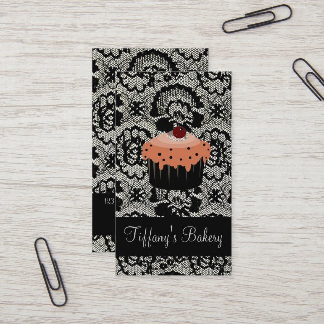 Cafe pastry chef bakery baker cupcake business card (Front/Back In Situ)