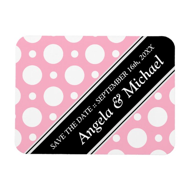 Cafe Pink Assorted Polka Dots Save the Date Magnet (Horizontal)