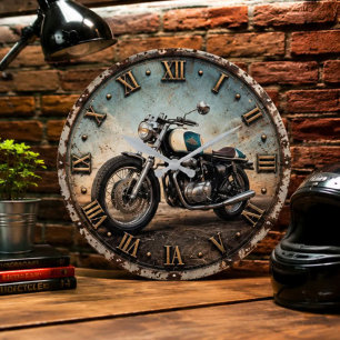 Cafe Racer Motorcycle Classic Retro Bike Decor Large Clock