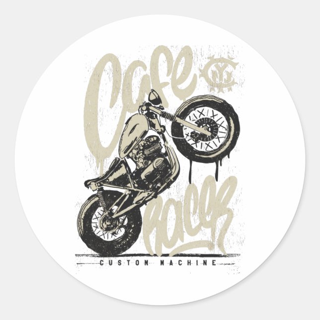 Cafe racer vintage motorcycle classic round sticker (Front)