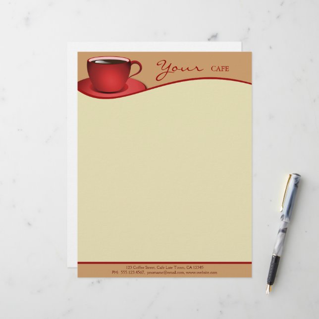 Cafe Red Cup Coffee Shop Business Letterhead (Front/Back In Situ)