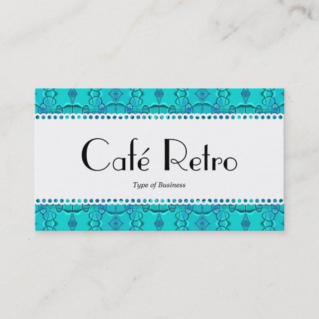 Café Retro (Scalloped) - Aqua Blue Festival Business Card (Front)