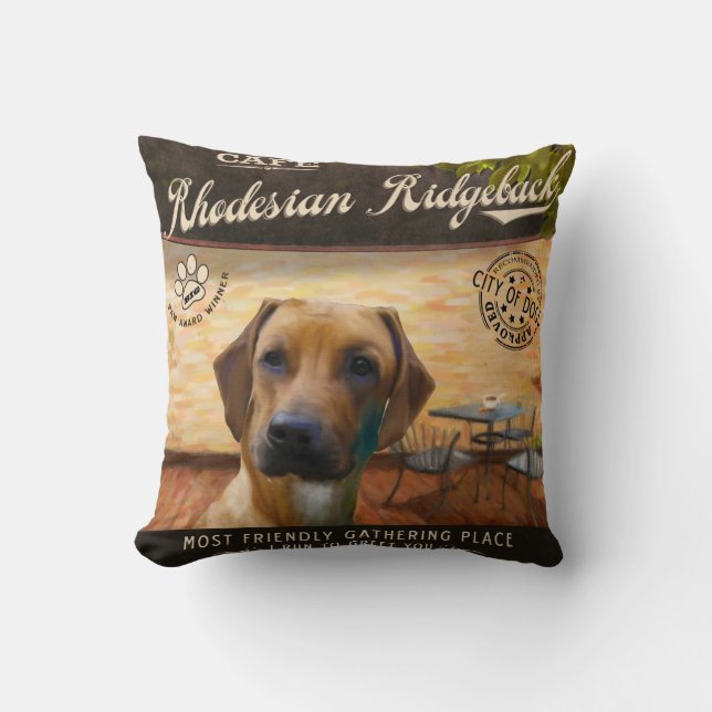 Cafe Rhodesian Ridgeback Cushion (Front)