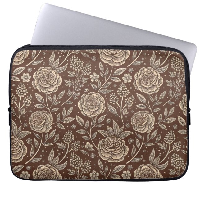 Cafe Rose Wild Floral Pattern Laptop Sleeve (Front)