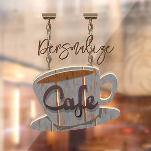Cafe sign coffee shop wood hanging sign vintage