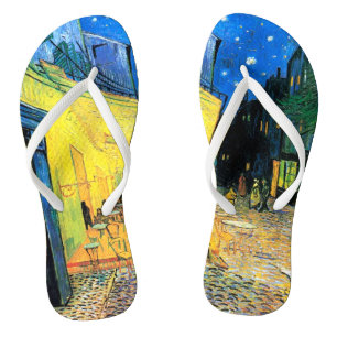 Café Terrace at Night (1888) Van Gogh Fine Art Flip Flops