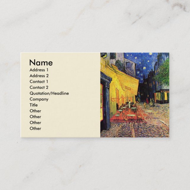 Cafe Terrace at Night by Vincent van Gogh Business Card (Front)