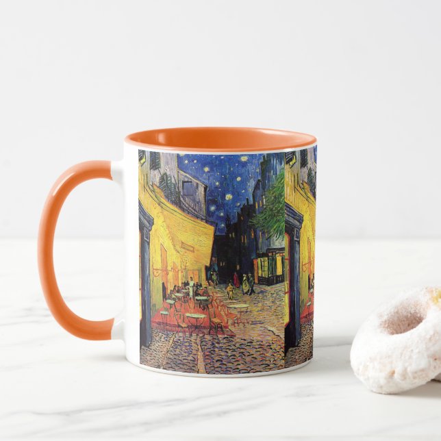 Cafe Terrace at Night by Vincent van Gogh Mug (With Donut)