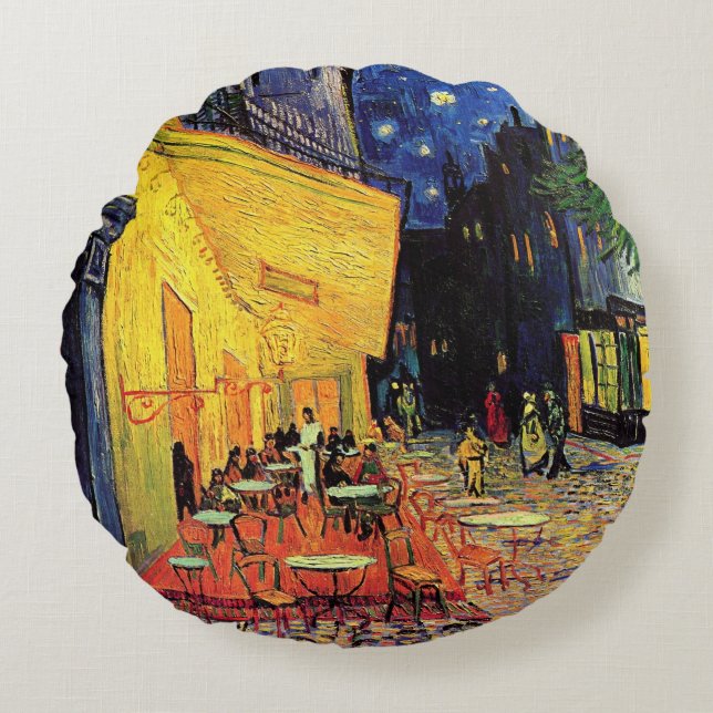 Cafe Terrace at Night by Vincent van Gogh Round Cushion (Front)