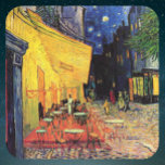 Cafe Terrace at Night by Vincent van Gogh Square Sticker<br><div class="desc">Cafe Terrace on the Place du Forum by Vincent van Gogh is a vintage fine art post impressionism architectural cityscape painting. An exterior view of a restaurant with tables, chairs, waiters, and people dining. A beautiful night with stars in the sky in Arles, France. About the artist: Vincent Willem van...</div>