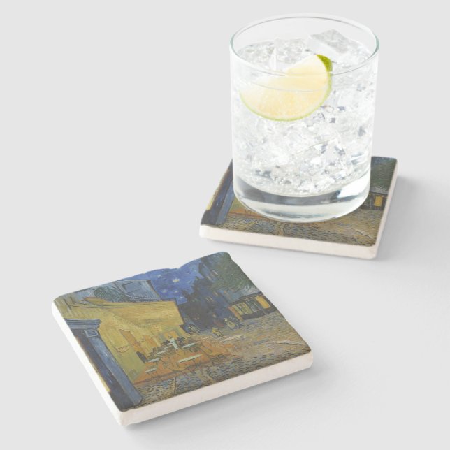 Cafe Terrace at Night by Vincent van Gogh  Stone Coaster (Side)