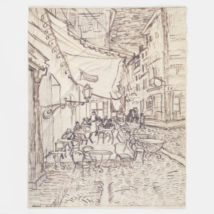 Cafe Terrace at Night, Fine Art Sketch, Van Gogh Fleece Blanket
