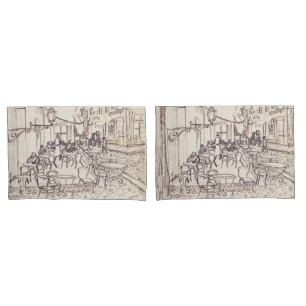 Cafe Terrace at Night, Fine Art Sketch, Van Gogh Pillowcase