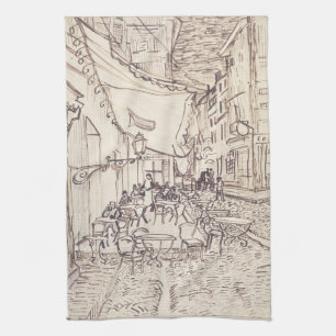 Cafe Terrace at Night, Fine Art Sketch, Van Gogh Tea Towel