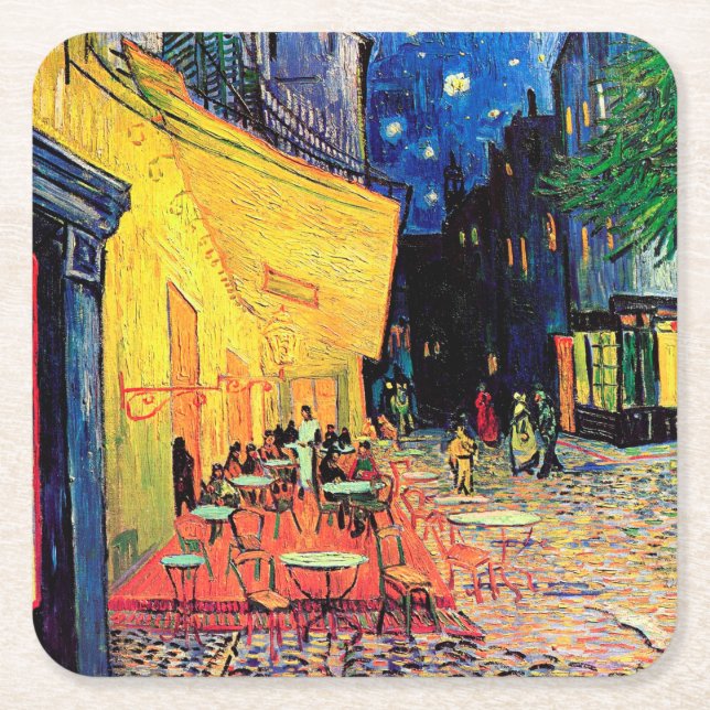 Cafe Terrace at Night, Vincent van Gogh, 1888 Square Paper Coaster (Front)