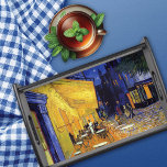 Cafe Terrace at Night Vincent van Gogh Serving Tray<br><div class="desc">A serving tray with Cafe Terrace at Night (1888) by Vincent van Gogh (1853-1890). This post-Impressionist oil painting beautifully captures the enchanting ambiance of a bustling street in Arles, France, illuminated by the warm glow of the cafe's terrace. Its sturdy construction ensures durability, making it perfect for serving snacks, drinks,...</div>