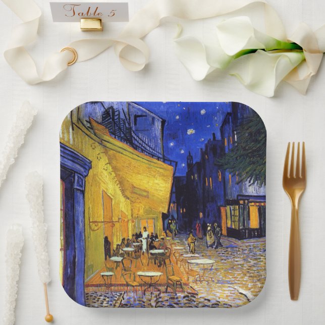 Cafe Terrace Night Vincent van Gogh Paper Plate (Wedding)