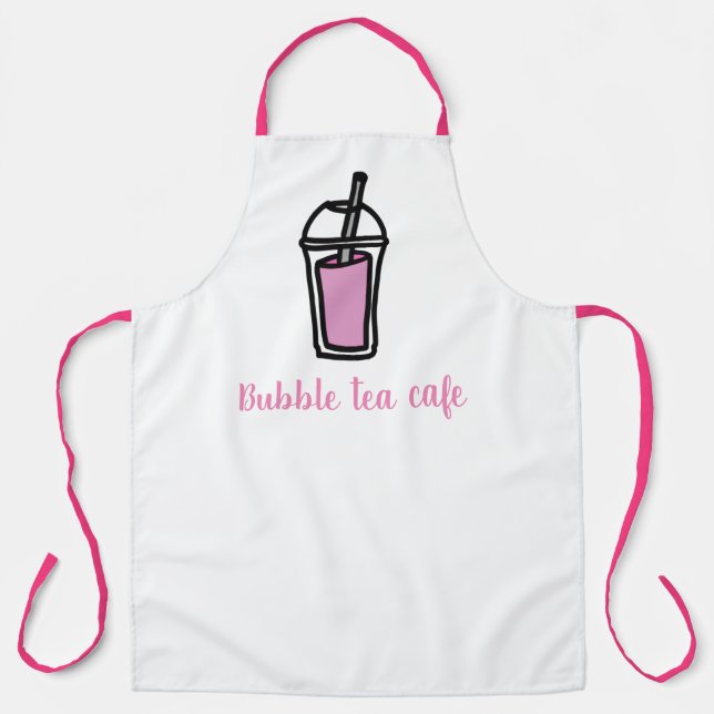 Cafe waitress milk tea bubble tea pink and white apron (Front)