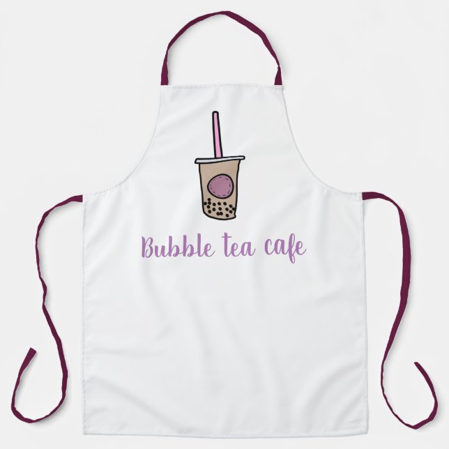 Cafe waitress milk tea bubble tea purple and white apron (Front)